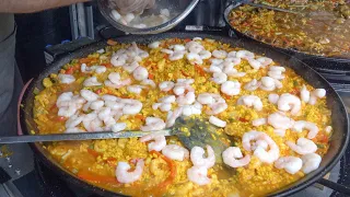 Spanish Paella with Shrimps and Prawns. London Street Food