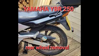 Yamaha YBR250 rear wheel removal. ENG SUB. No music