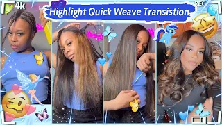 🙈Natural Middle Part Quick Weave | Dye Highlights Color Under Hair Weave Ft. #ULAHAIR