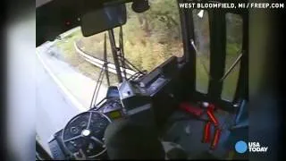 Bus crash caught on video after driver falls asleep