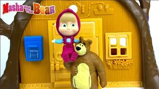 UNBOXING MASHA AND THE BEAR - BEAR'S HOUSE A PORTABLE PLAYSET & STORY WITH MASHA SCARED OF LIGHTNING