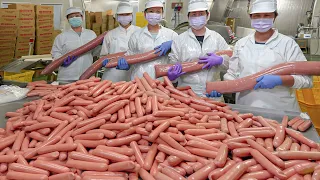 125,000 pcs a day! Spicy Chicken Sausage Mass Production / 勁辣雞肉熱狗 - Food Factory