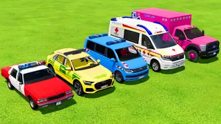 CHEVROLET, AUDI, VOLKSWAGEN POLICE CARS & FORD AMBULANCE EMERGENCY VEHICLES TRANSPORTING ! FS22