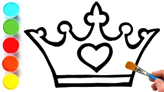 Crown with Heart Drawing, Painting and Coloring for Kids, Toddlers | How to Draw Easy