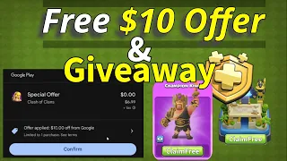 Claim Fast! Free Scenery, Skins & Gold Pass with Google $10 offer in Clash of Clans.