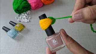 A wonderful hand embroidery flower design trick. Easy flower crochet idea #wool #flower