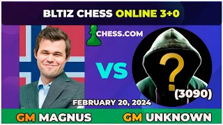 Magnus Carlsen vs GM Unknown | Blitz Chess 3+0 | ChessCom | February 20, 2024
