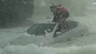 See dramatic rescue in hail storm flash flood