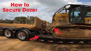 How to LOAD and SECURE properly DOZER to lowboy trailer.