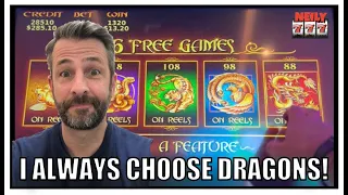 THIS IS WHY I ALWAYS CHOOSE DRAGONS on 5 Treasures Slot Machine!