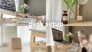 desk setup 🌷  | aesthetic & cozy makeover, keyboard unboxing & testing