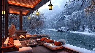 Winter Jazz Music And Fireplace Sound ☕ Jazz Music In The Cozy Porch Ambience On A Snowy Day