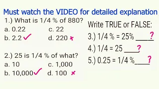 Fraction Percentage | Civil Service Exam | What is 1/4 % of 880?