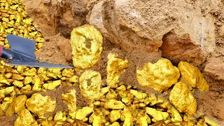 amazing day! gold miner so lucky found a lot of gold under stone at foothills