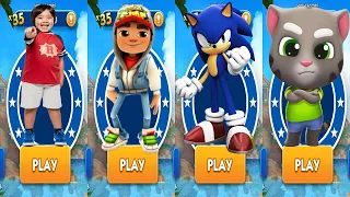 Talking Tom Gold Run vs Sonic Dash Subway Surfers Tag with Ryan - All Characters Unlocked Gameplay