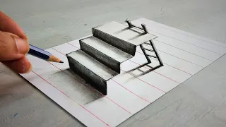 simple 3d drawing on paper for beginners 🪜 how to draw 3d stairs