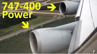 Powerful Lufthansa Boeing 747-400 takeoff from Frankfurt heading to Vancouver - Upper Deck view