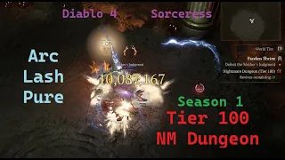 Diablo 4 Season 1 Sorc Tier 100 Nightmare Dungeon Solo Arc Lash Pure Build #2