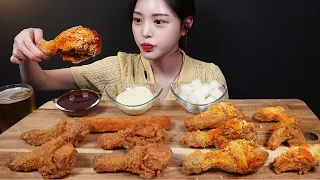 SUB)단짠단짠 BBQ 크런치버터치킨에 황금올리브닭다리 치킨 먹방! 새우스틱 맥주까지🍺🍗 치맥 꿀조합 리얼사운드 Chicken & Beer Mukbang ASMR