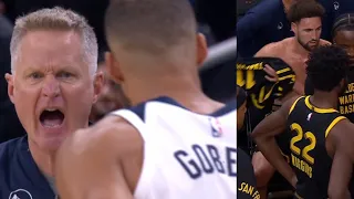 STEVE KERR YELLS AT RUDY GOBERT AFTER DIRTY PLAY! "THATS BULL SH*T CUT THAT OUT!"