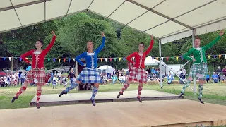 Highland Fling Scottish dance competition during 2022 Drumtochty Highland Games in Scotland