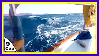 Sailboat with a Very Strong Wind Sailing in Cabo de Gata, Sailing in the Mediterranean Sea