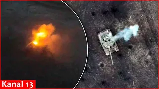 Missile fired from a long distance by a drone hits Russian tank