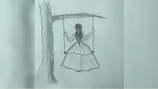 Girl swinging in a tree drawing | Girl Swing | Pencil Sketch | How to draw a swing girl