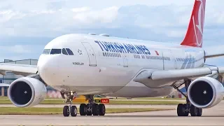 Turkish Airlines Airbus A330-200 Take Off at Manchester Airport Runway 23L