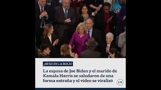 Jill Biden y Doug Emhoff, el marido de la vicepresidenta, se saludaron con un beso en la boca
