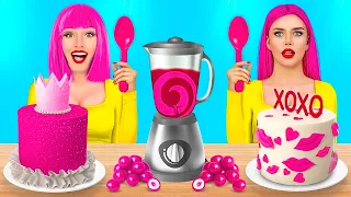 1 Color Food Eating Challenge | Eat Only Pink Food 24 Hours and Mukbang Battle by RATATA POWER