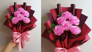 DIY Crepe Paper Roses Bouquet tutorial - Boquet making - Ribbon making