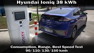 Hyundai Ioniq 38 kWh - RAnge, COnsumption, BEst Speed for long distance Test