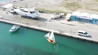 Wooden boat lateen sail