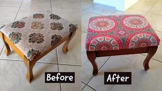 How to reupholster a simple footstool | Foot Stool Makeover