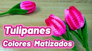 Tulipanes a Crochet hojas sin Alambre