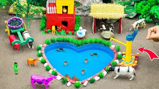 DIY mini Farm Diorama with HEART SHAPED lake to goldfishs farming | diy mini house for cow, pig #73