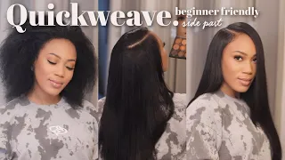 Deep Side Part Quick Weave + Natural Leavout