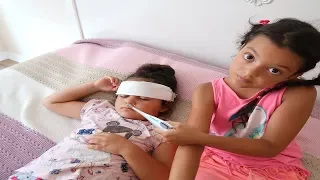 Elif Öykü and Masal Pretend play Sick fun play for kids video, Funny Kids