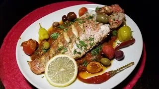 Окунь (Red Snapper) в пикантном средиземноморском соусе. Рецепт Димы Кулинахера