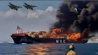 Iran's Ka-52 brutally destroys a US cargo ship carrying 139,000 tons of explosives.