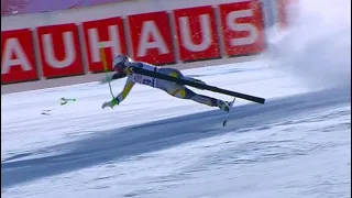 horrible ski crash broken leg Kajsa Vickhoff Lie Val di Fassa Italy Super G