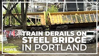 Union Pacific freight train derails on Steel Bridge in Portland