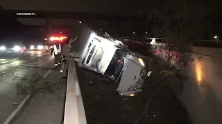 Pomona, CA: Box Truck Almost Flies Off 71 Freeway, Driver Uninjured