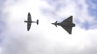 RAF Spitfire and Typhoon flypast  - Duxford Battle of Britain 75 Airshow 2015