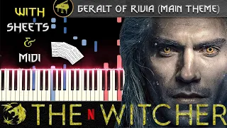 Geralt of Rivia (Main Theme / Netflix The Witcher) - Synthesia Piano Tutorial + MIDI / SHEET MUSIC