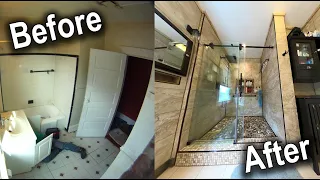 Bathroom remodel time lapse DIY start to finish - Turn Ugly Bathroom Into Beautiful Rain shower Bath