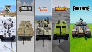 GTA 5 ARMY TANK VS FORTNITE TANK VS TEARDOWN TANK VS BEAMNG TANK VS BRICK RIGS TANK - WHICH IS BEST?