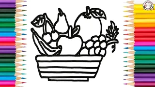How To Draw Fruit Basket 🧺🍎 🍌||Fruit Basket Drawing Colouring Kids||Kids Easy Fruit Basket Drawing||