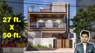 27X50 Feet House Design 3D | 150 Gaj | 1350 sqft | 27*50 house design | 8X15 Meter  || DV Studio